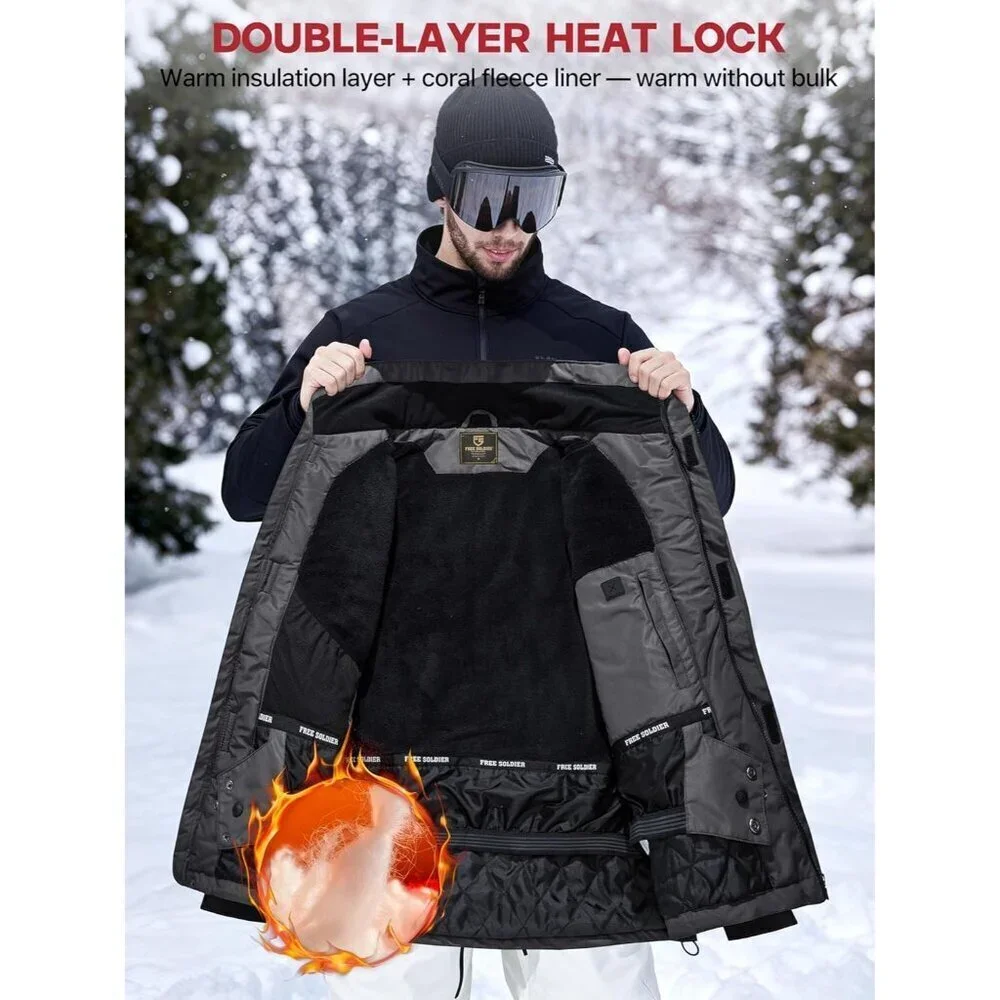 Men's Charcoal Gray Waterproof Ski Snow Fleece Lined Warm Winter Rain Jacket